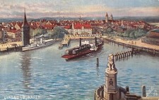 A079 Germany Lindau Im Bodensee Oestliche Hafenseite Harbor steamboat postcard