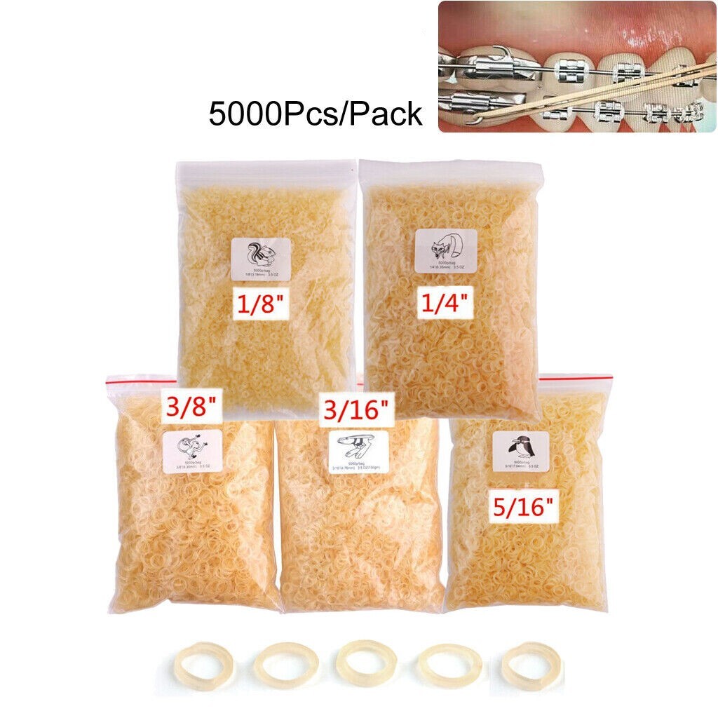 5000 piezas/bolsa bandas de goma de ortodoncia dental brackets elásticos de látex 3,5/4,5/6,5 oz