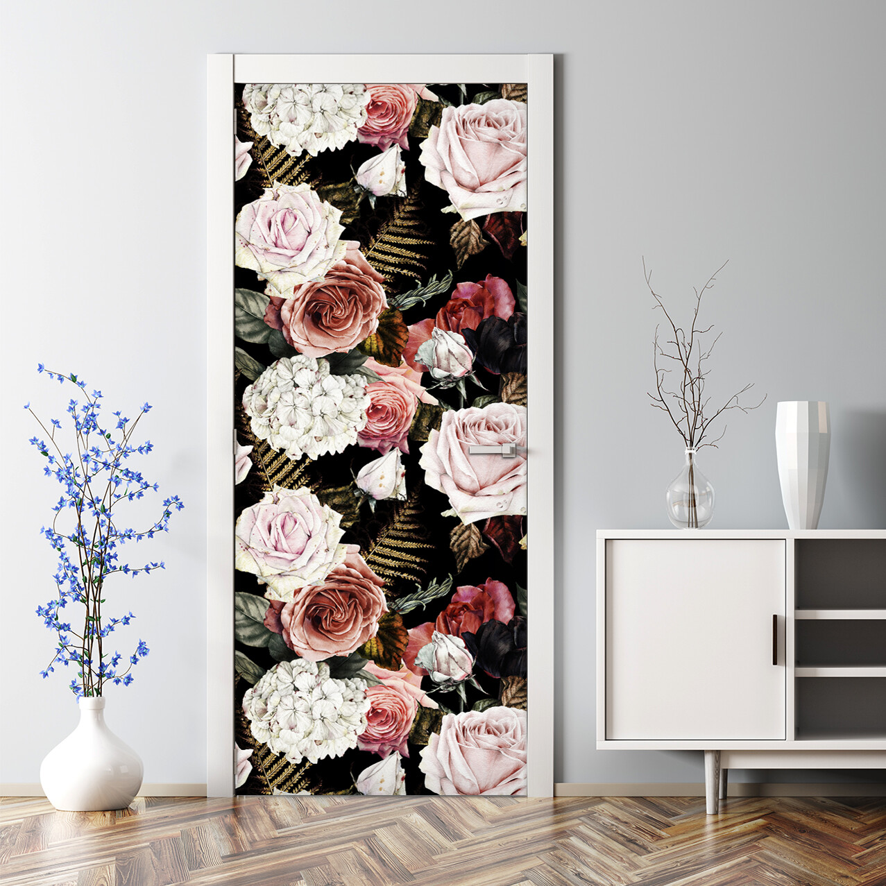 Baroque floral bubble-free door sticker vibrant home decor accent