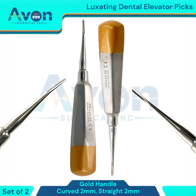 2mm Curved & Straight Tip Tooth Root Extraction Elevators, Lightweight, 2PK