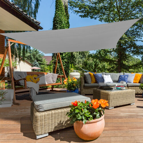 Rectangle Sun Shade Sail Gray Awning Cover Canopy Custom Size 5' to 24' W/8''Kit - Picture 10 of 15