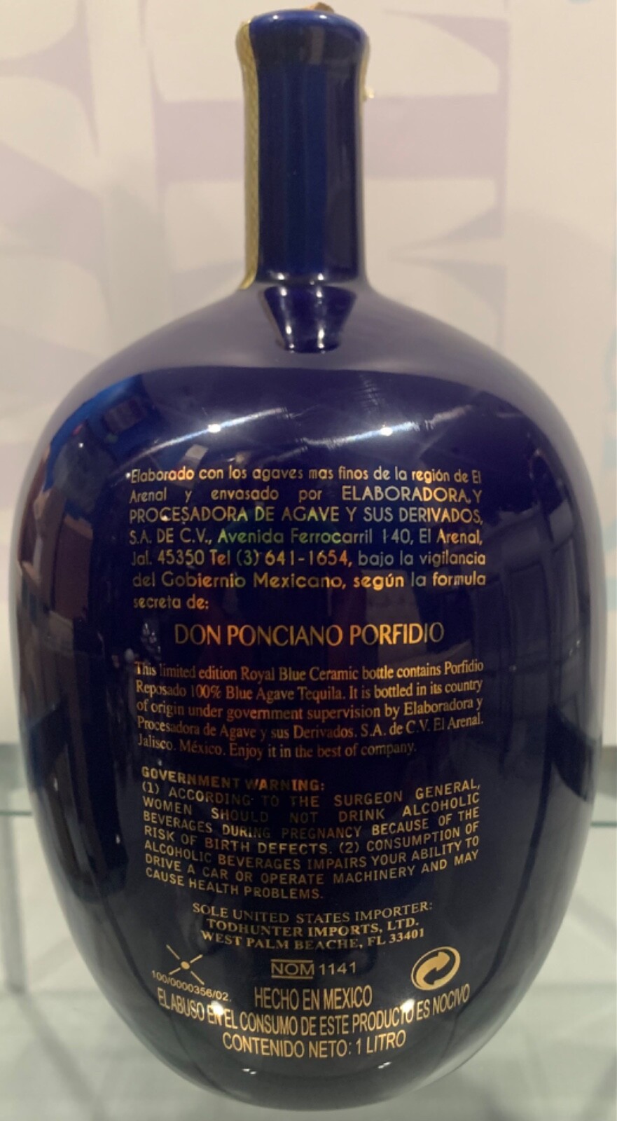 Tequila Porfidio Reposado Limited Edition Royal Blue Ceramic Empty