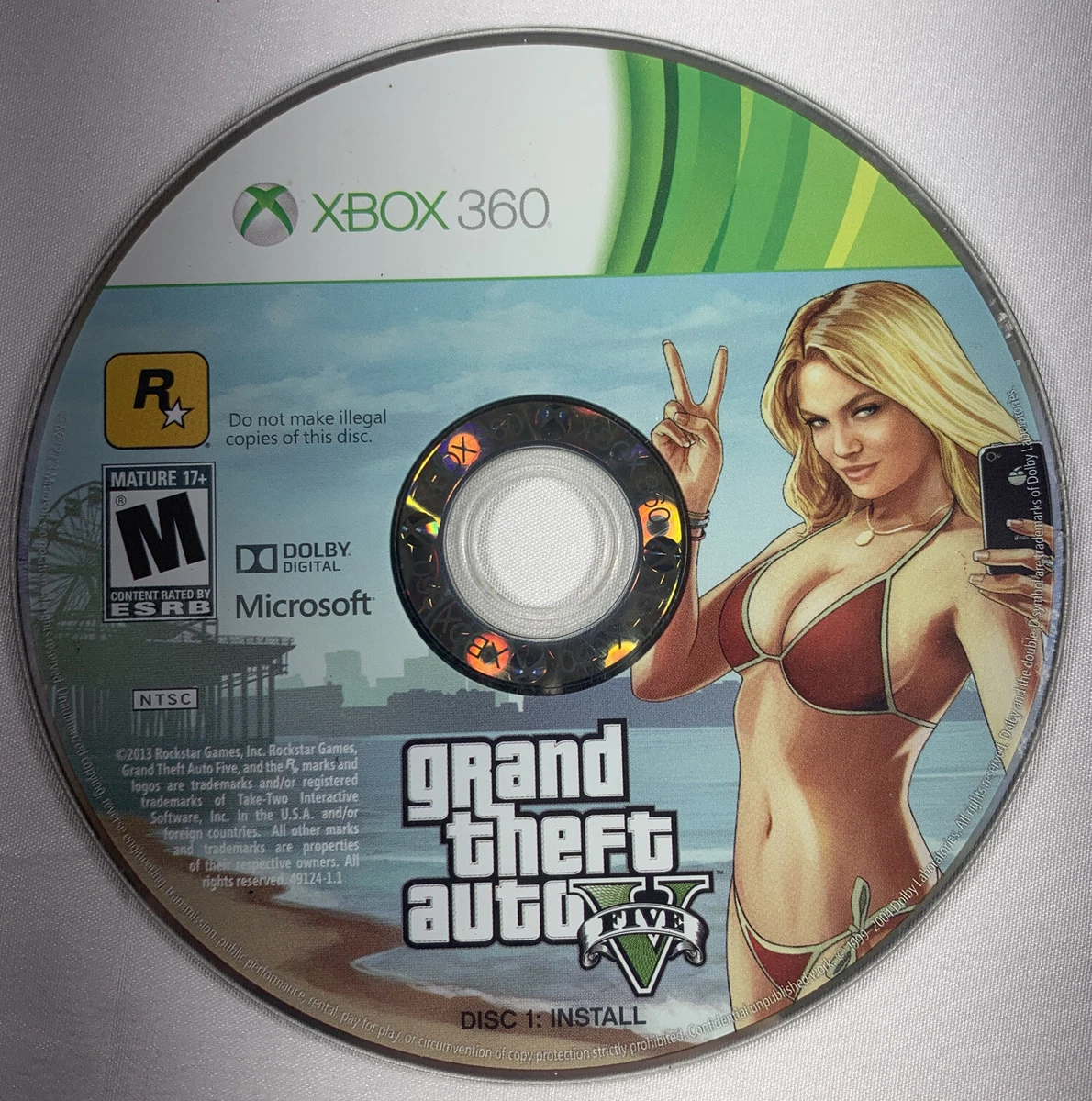 Grand Theft Auto V Microsoft Xbox 360 Disc 1 Only Install Disc GTA 5 & Case.