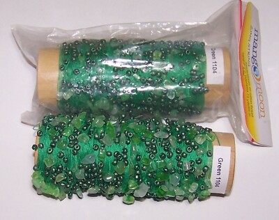 LOT of 2 Mango Moon ZING STRING Hand Tied Beads & Stones on Cotton Thread GREEN