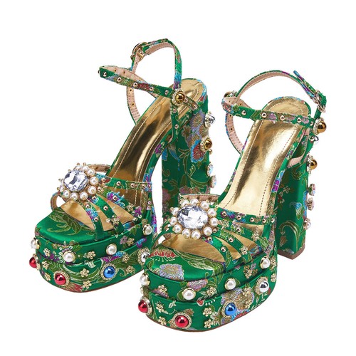 Sandalias de plataforma para mujer con estrás de verano punta abierta correa de cuero zapatos de tacón alto - Imagen 7 de 25