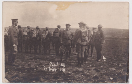 GENERAL PERSHING AT TRIER POST WORLD WAR I 1919 REAL PHOTO POSTCARD - Afbeelding 1 van 2