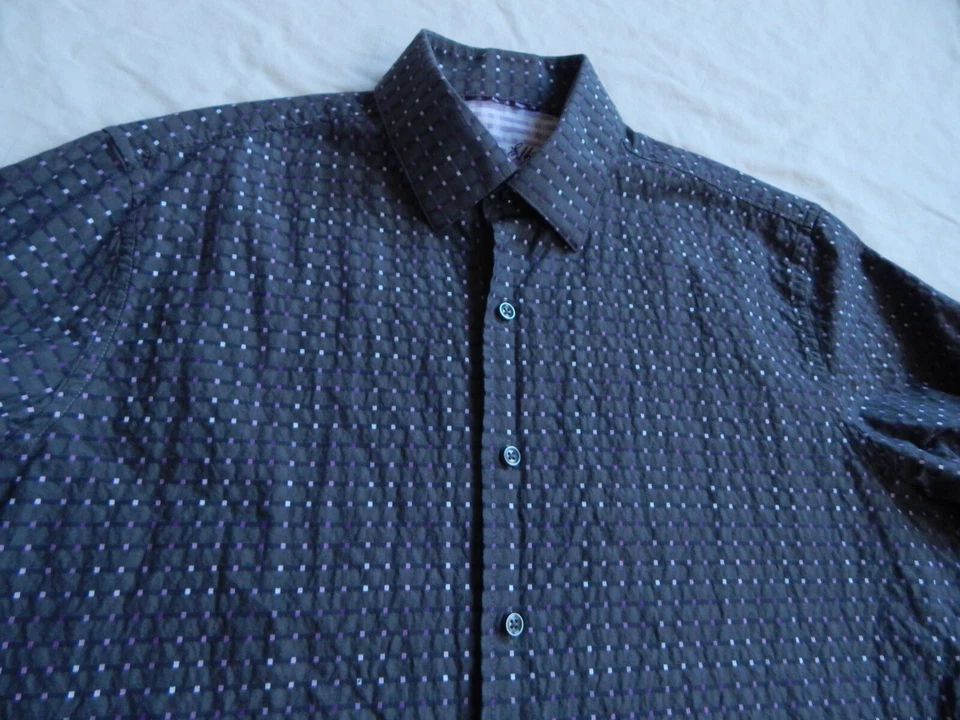 Camisa gris púrpura lunares manga larga abotonada - Grande para hombre Tasso Elba Foto 4 de 4