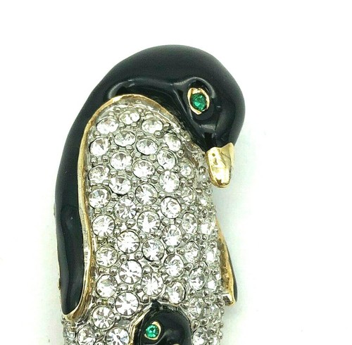 Enamel Rhinestone Penguin Brooch - Picture 5 of 12