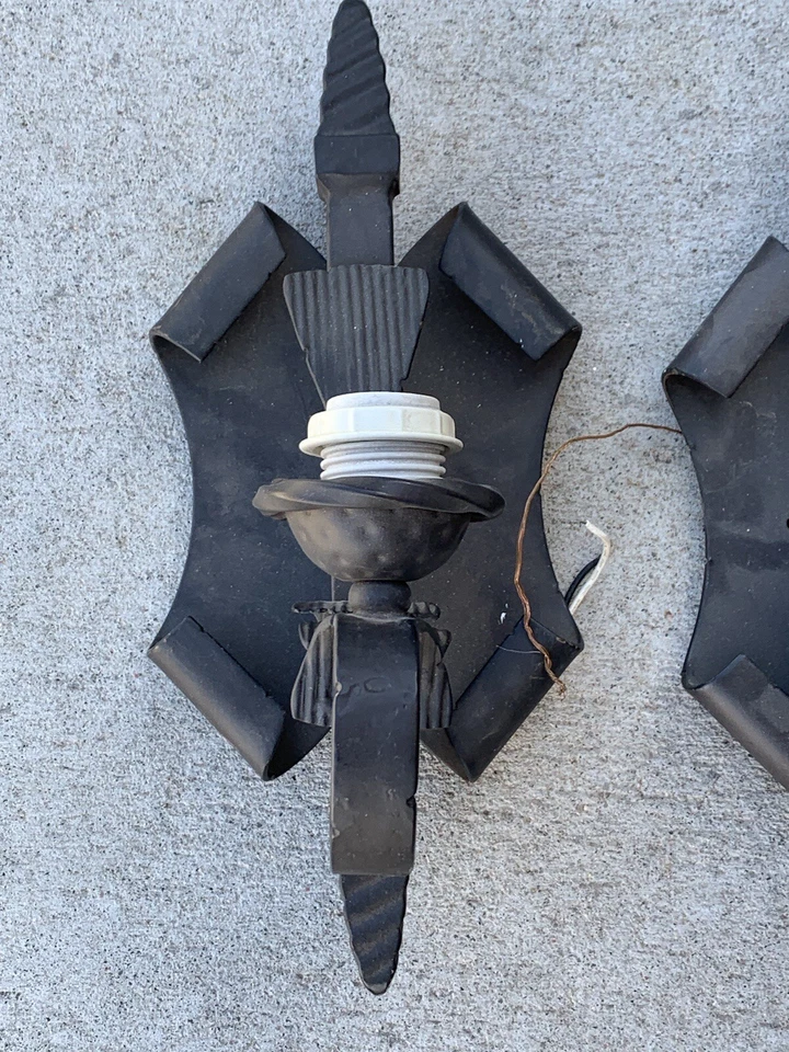 Vintage Wall Sconces - Wrought Iron Hand Forged Wired Wall Lights Untested. - Image 3 of 4