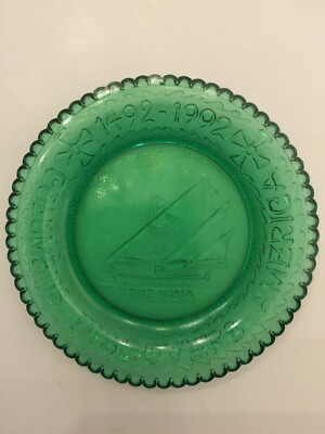 Millville Art Glass Green Cup Plate The Nina MAG Columbus Discovers America