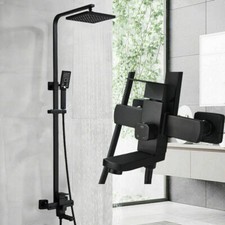 Matte Black Shower Faucet Set Exposed Rainfall Shower System with Tub Mixer Tap