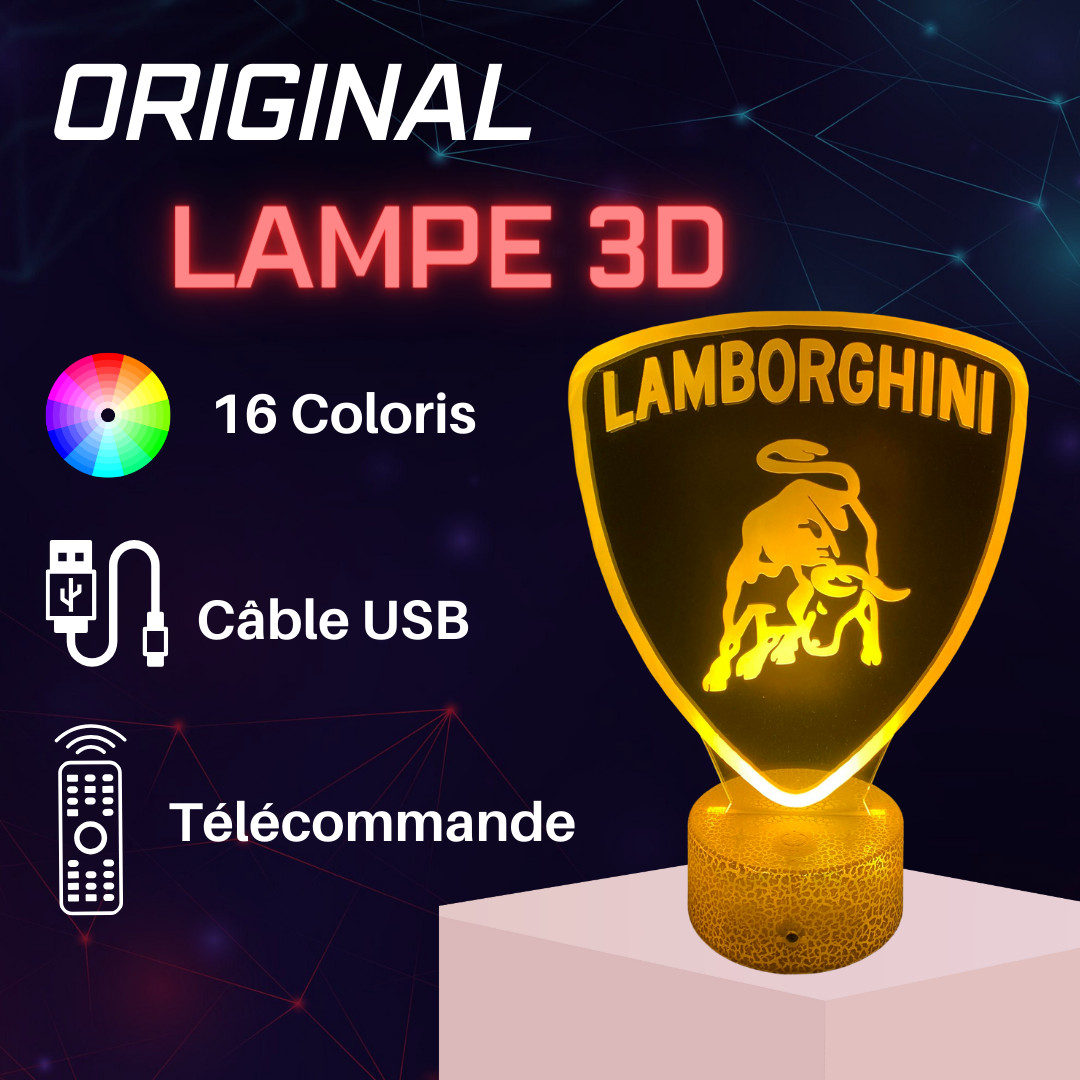 Lampe LED 3D Lamborghini veilleuse tactile multicolore avec télécommande