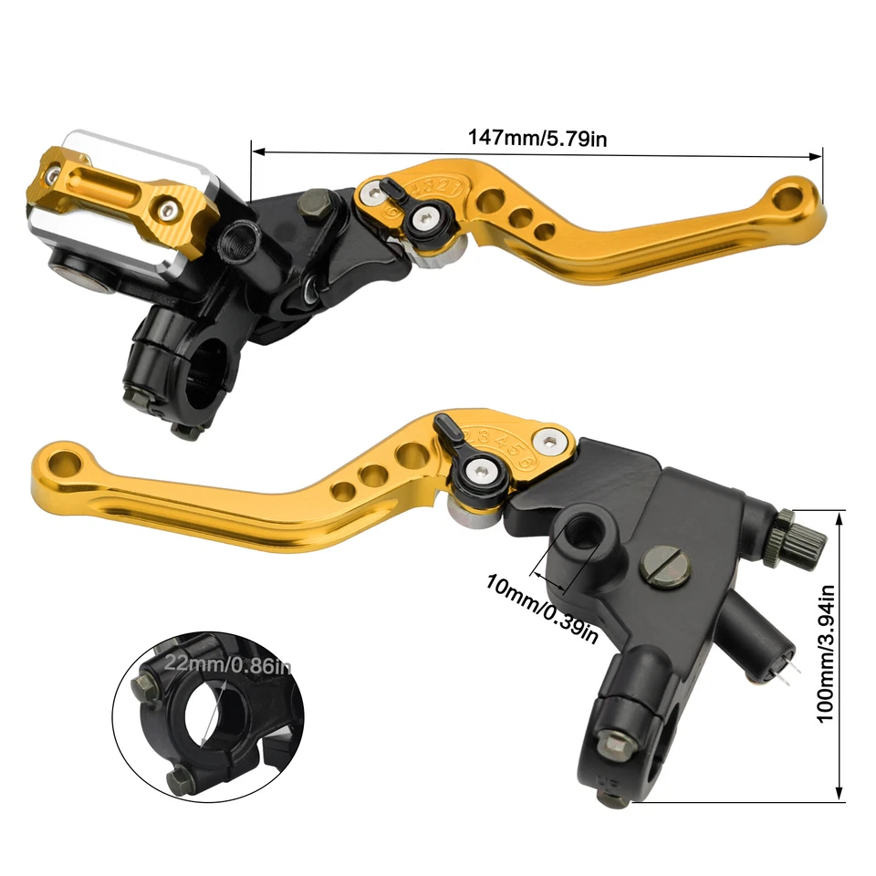 Universal Motorcycle 7/8" CNC Brake Clutch Levers Master Cylinder Reservoir Kits Foto 2 de 4