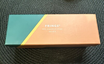 Pair of 2 Fringe Espresso Mugs Cups Rose & Green w/ Gold New With Box