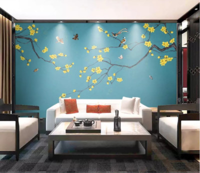 3D Yellow Flower Branch ZHUA22 Wallpaper Wall Murals Removable Self-adhesive Amy