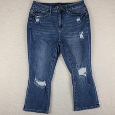 Judy Blue Jeans Womens 14W Blue Cuffed Capri Distress Medium Wash Denim JB78100