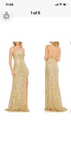 Gold Sequin Sleeveless V-Neck Long Gown with Side Slit for Women