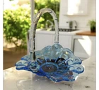 1950s Blown Glass Fenton Teal Blue Priscilla Flower Basket.
