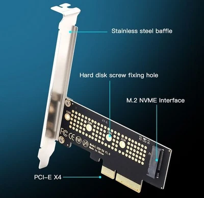 Carte Adaptateur SSD M.2 NVME PCIE 3.0 / 4.0 en X4, X8 OU X16. - Photo 1/4