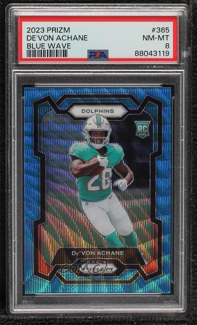 2023 Panini Prizm Rookies Blue Wave Prizm 85/199 De'Von Achane #365 PSA 8 11oq