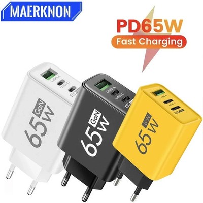 65W USB-C 3-fach Schnellladegerät 2x USB-C 1x USB Charger Mehrfach Stecker