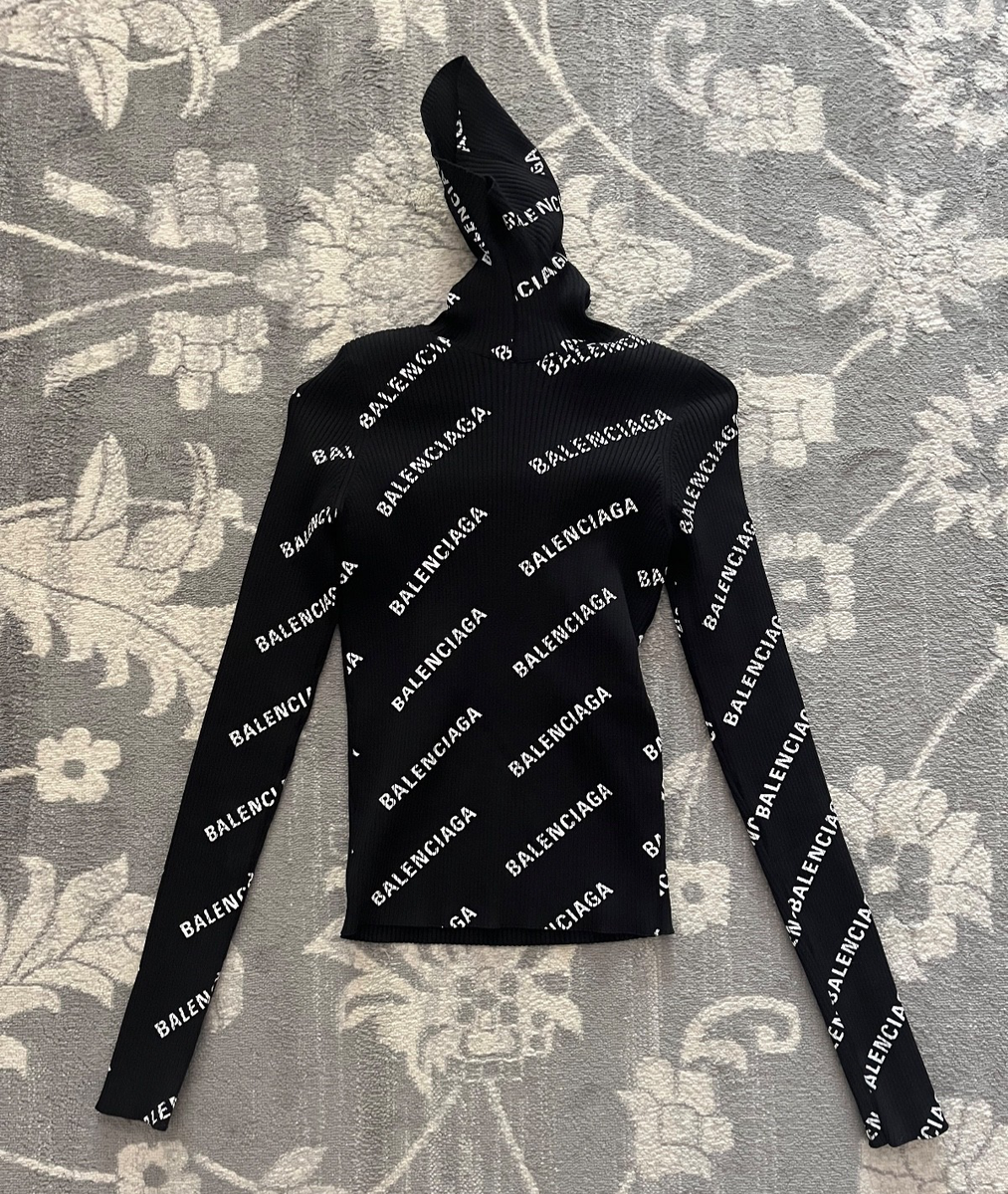 BALENCIAGA ロゴ入り ブラックニット M Balenciaga Black Logo Print Rib Knit Turtleneck Sweater M | eBay