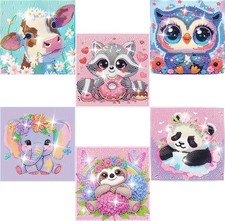 6 Pack Cartoon Diamond Painting Kits for Kids Beginners, Cute Animal DIY Diam...