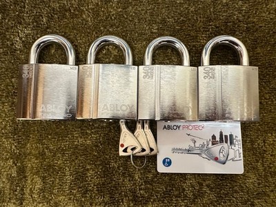 4x Abloy 340 s Protec2 gleichschließend Vorhängeschlösser 3 Schlüssel & Keycard 10mm Bügel