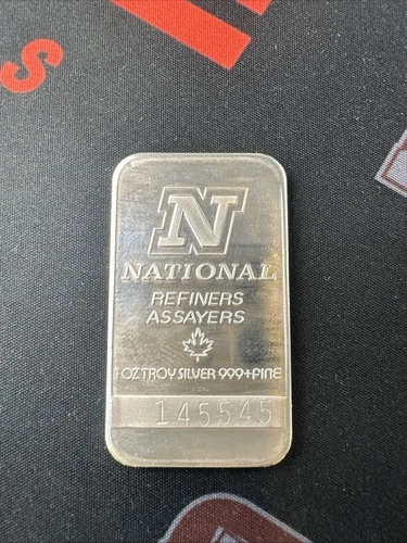Vintage 1 Troy Oz .999 Fine Silver Bar National Refiners Ounce Rare