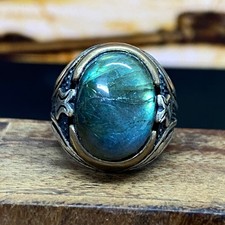 Anello uomo argento sterling 925 massiccio labradorite pietra preziosa naturale misure da 6 a 13