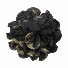 Satin Fabric Camellia Brooch, Rose Flower Floral Corsage, Black Gold Tone