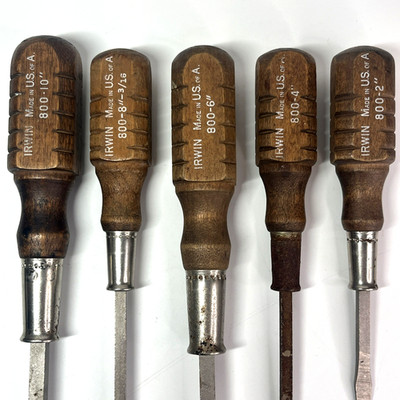 Vintage Irwin 800 Flathead Wood Screwdriver Set of 5 - Complete 2'' 4'' 6'' 8'' 10''