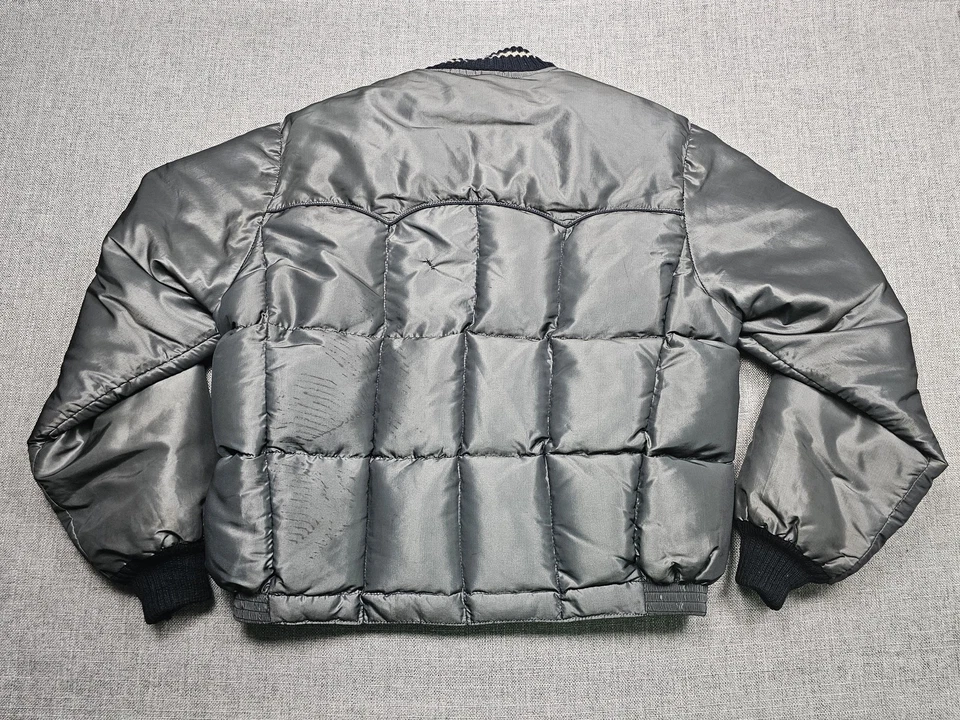 Vintage Comfy Jacket Mens Medium Gray Down Insulated Bomber Puffer USA 80s - Image 2 of 4