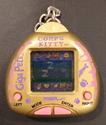 Vintage 1997 Tiger ''Giga Pets'' ''Compu Kitty'' Gold Edition Virtual Pet Keychain