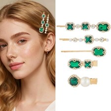 Rhinestone Hair Clip Crystal Hairpieces Diamond Hair Clips for Women Green