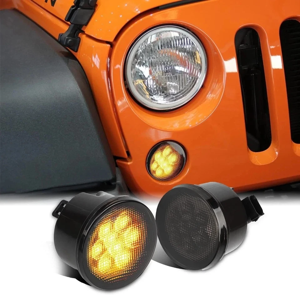 Smoked Amber Front LED Turn Signal Light Assembly for 2007-2018 Jeep Wrangler JK - Image 2 of 2