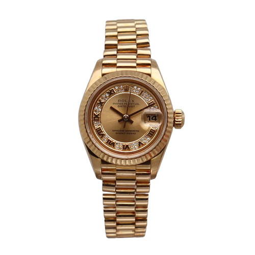 Rolex President Datejust 26 Yellow Gold Roman Myriad Diamond Dial Watch 69178