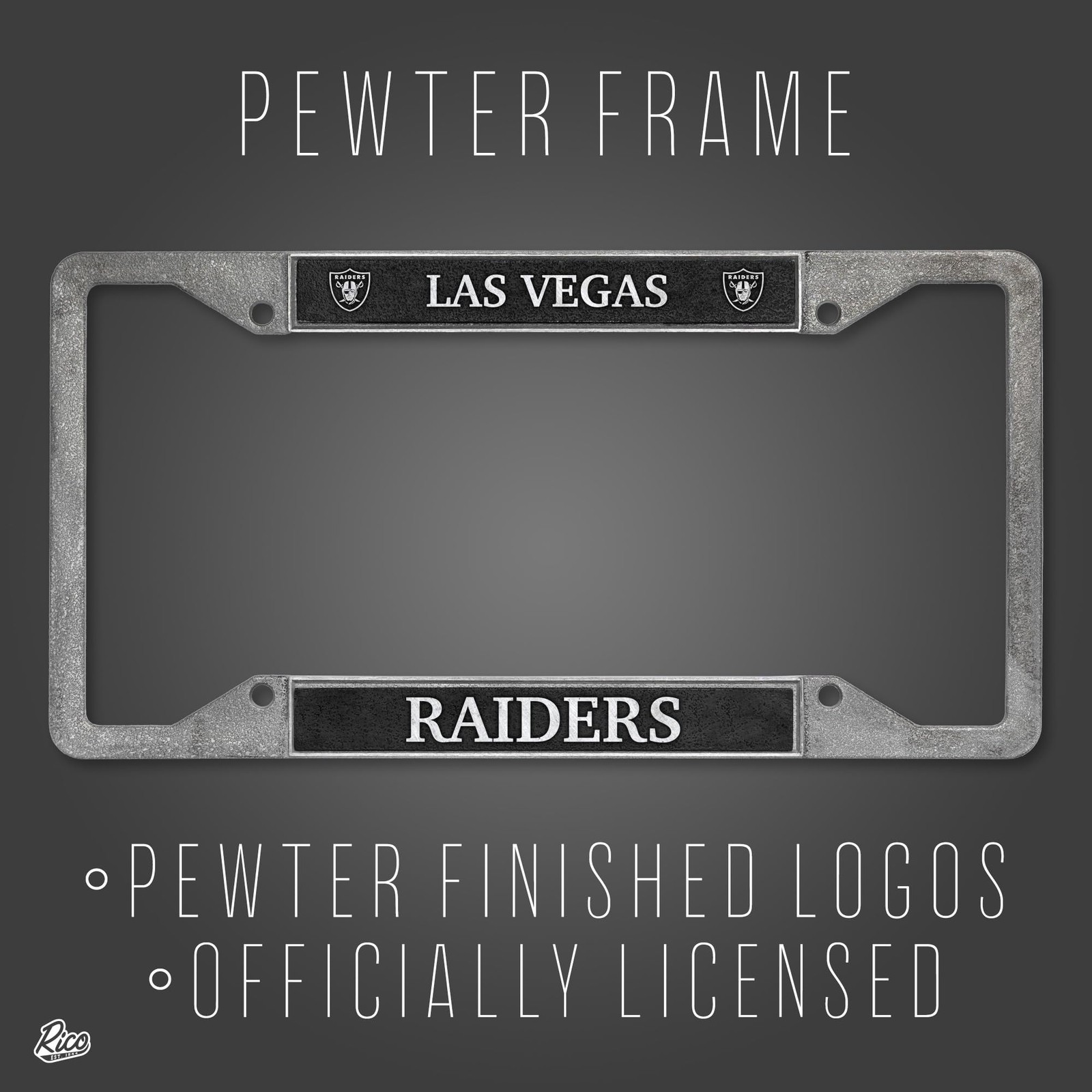 Rico Industries NFL Las Vegas Raiders Pewter License Plate Frame 12" x 6"