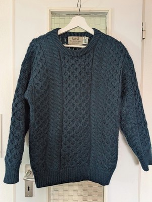 Aran Sweater Market Pullover Gr. M 100% Wolle Irland Grün Petrol