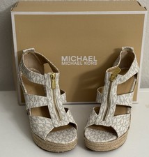 Michael Kors Size 8 Womens Vanilla Damita Wedge Logo MK Signature Sandals NEW