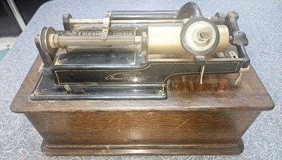 Edison Cylinder Phonograph + Model C Reproducer Oak Cabinet Good Spring