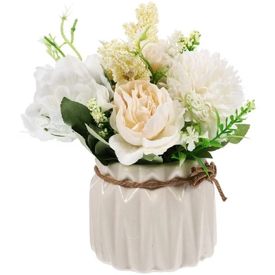 Lifelike Beige Potted Hydrangea Plant Ornament Ceramic Fabric Home Decor - Imagen 1 de 4