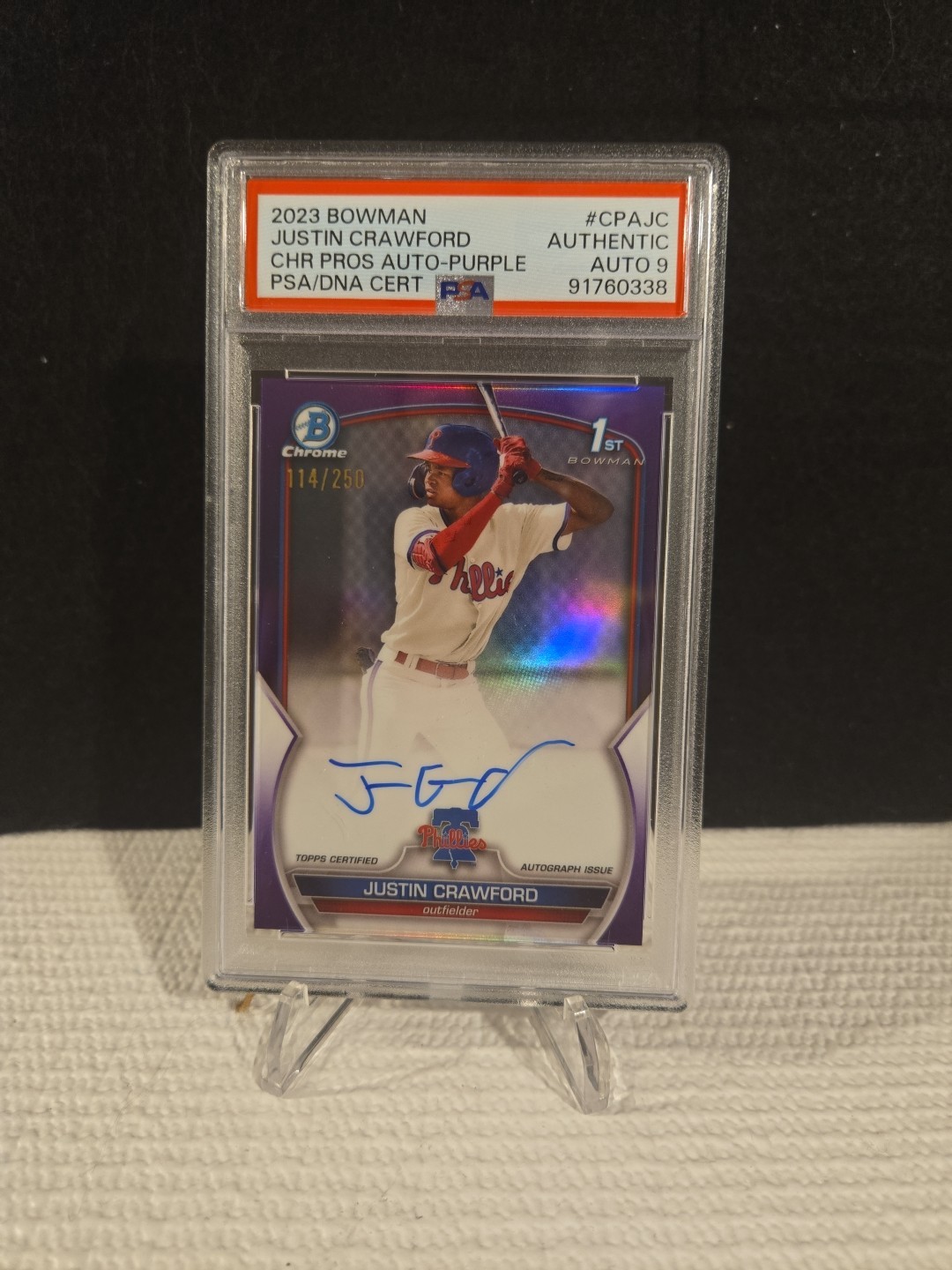 2023 Bowman - Chrome Prospect Autographs Justin Crawford #CPA-JC Purple  /250