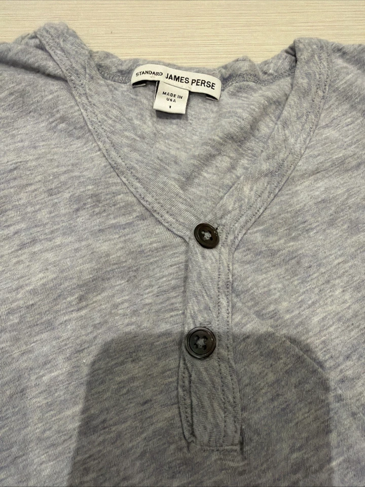 James Perse Men’s Henley, Lightweight , Long sleeve Shirt, Soft Blue - Image 3 of 4