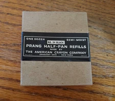 Vintage Prang Watercolor Semi-Moist Half Pan Refills Black Set of 12 NEW SEALED