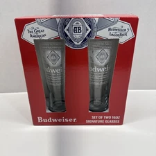 New Sealed Lot Of 2 Budweiser Signature Glasses 16oz