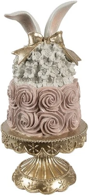 Clayre & Eef Dekoration Torte Ø 17x35 cm Weiß Rosa Gold Polyresin - Bild 1 von 3