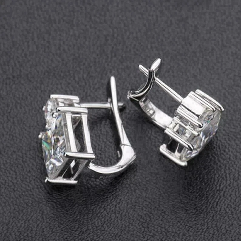 Brincos pendurados e gota de diamante corte princesa 2 quilates criados em laboratório ouro branco 14k por cima - Imagem 2 de 2