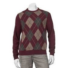New Dockers Mens Classic-Fit Burgundy Argyle Soft Comfort Touch Crewneck Sweater