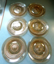 Set of 6 Vintage Jeanette Anniversary Carnival Glass Iridescent Marigold